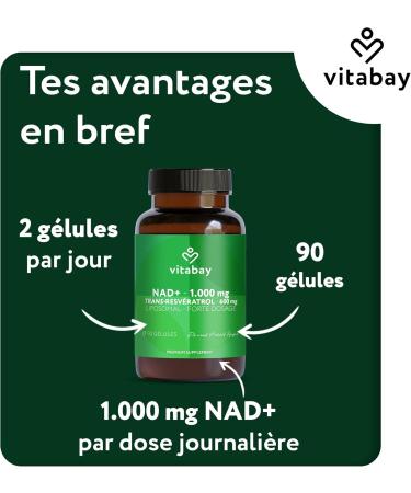 Vitabay NAD+ Liposomal 1000mg & Trans-Resveratrol 600mg - 90 Softgels V g talien - Haute Dose Test en Laboratoire - Suppl ment NAD Liposomal Biodisponibilit Optimis e - Buy Online on GoSupps.com