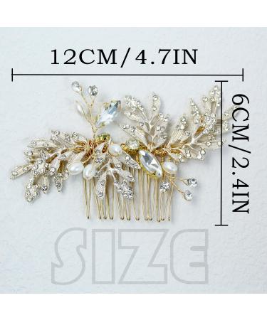 PTORIZNY Wedding Rhinestone Hair Comb Crystal Pearl Bride Hair Combs Gold Side Hair Combs Leaf Headpiece Bridal Hair Accessories for Women and Girls - Buy Online on GoSupps.com