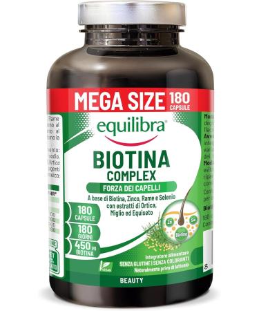 Equilibra Biotine Hautement Dos e 450 mcg pour les Cheveux et les Ongles avec Zinc Cuivre S l nium Extraits d Ortie de Millet et de Pr le V gan Sans Gluten Sans Lactose 180 G lules