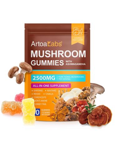 Onznoz Mushroom Gummies 2500mg - Mushroom Supplement with Reishi Cordyceps Lions Mane Immune Support Focus Memory Energy Mushroom Complex Capsules (80 Count (Pack of 1))