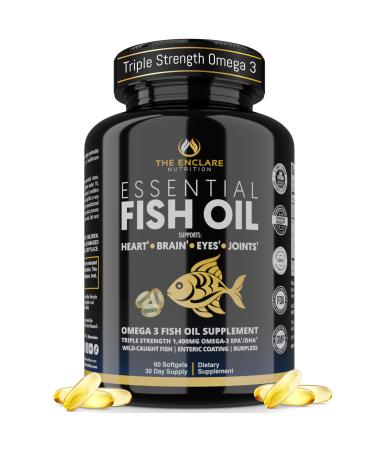 Fish Oil Supplement Omega 3 for Women & Men Triple Strength 1 400mg Omega-3 EPA/DHA - Burpless Wild-Caught Omegas 3-6-9 for Heart Brain Eye & Joint Support 60 Softgels