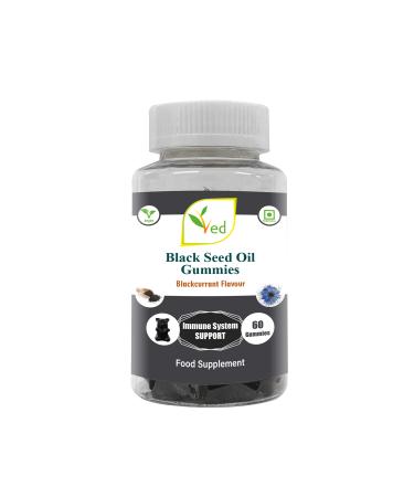 Ved Black Seed Oil Gummies with Blackcurrant Flavour Raw Unfiltered Black Seed Oil Gummies with Mother Culture Vegan Health Supplement for Men and Women- 60 Chews 30 Days Supply.