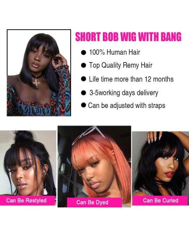 Brazilian Straight Bob Wig with Bangs - 100% Remy Human Hair, Glueless for Black Women - Buy Online on GoSupps.com