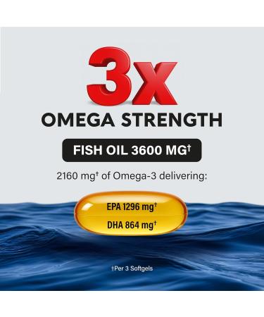 Omega 3 Fish Oil 3600 mg - Omega 3 Supplement | EPA & DHA - Heavy Metals Free - Heart Brain & Joint Support - Purified Fish Oil for Men & Women - Lemon Flavored - Made in USA 90 Softgels - Buy Online on GoSupps.com