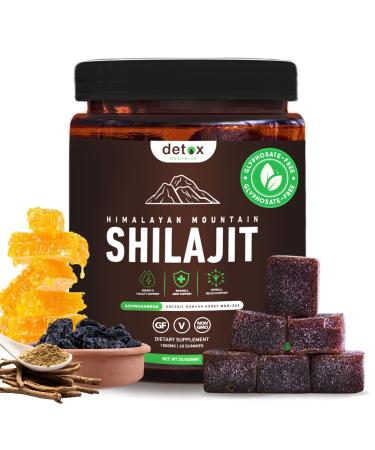 Detox Organics Shilajit Gummies - Authentic Shilajit Blend with Himalayan Ashwagandha & Sweetened Organic Manuka Honey - Crafted for Vitality & Immune Support - Glyphosate-Free - 60 Count