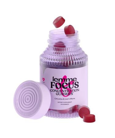 Lemme Focus Concentration & Brain Health Gummies with Cognizin Citicoline, Lion's Mane, Vitamin B12, MCT Oil to Support Focus + Concentration - Vegan, Gluten Free, Caffeine Free, Strawberry (50 Count)