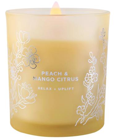 Large Peach Mango Tropical Citrus Scented Candle - Natural Soy Fresh Summer Candle for Home - Long Lasting Highly Scented Wood Wick Jar Candle Relaxing Aromatherapy Candle for Women & Men 10.6 oz