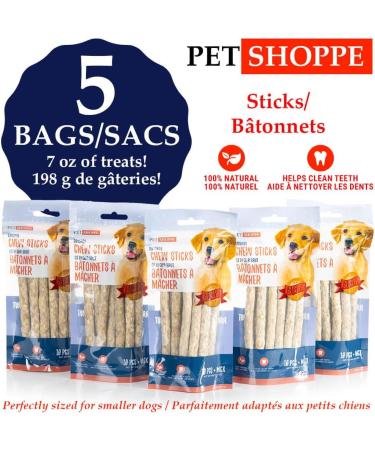 Pet Shoppe 5 Packs Rawhide Chew Sticks Rice Starch 100% Natural Treats Supports Dental Puppy and Small Dogs Unflavored3 8 count (Pack of 5) - Buy Online on GoSupps.com