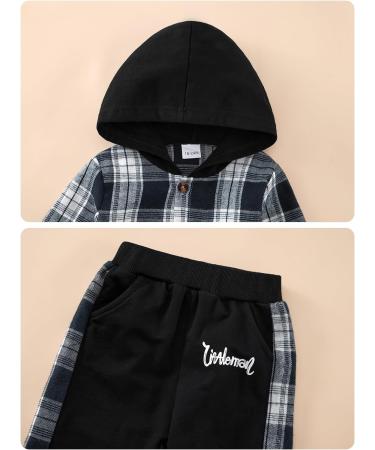 Boys Hoodie Plaid Sweatshirt & Pants Set | Toddler Kids Outfit 5-6 Years | Dark Blue Plaid Tracksuit School Playsuit - Buy Online on GoSupps.com