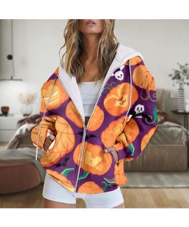 Halloween Costumes Bat Hooded Sweatshirt Long Sleeve Pocket Zipper Sport Coat Loose Workout Jackets for Women Medium Purple - Buy Online on GoSupps.com