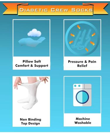 Comfort Finds Diabetic Crew Socks | Size 10-13 | Breathable Cotton | Non-Binding Top | Improve Foot Circulation | Painful Swollen Feet Relief - White, 6 Pairs - Buy Online on GoSupps.com