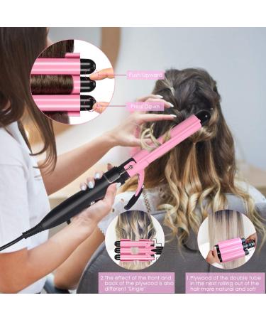 Buy Pink 1 Inch Hair Curling Iron - Ceramic Tourmaline Triple Barrels Adjustable Temperature Quick Heat Up International Shipping Available - Buy Online on GoSupps.com