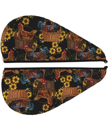 Buy Hair Towel Wrap - Quick Drying Towel Turban with Button (Embroidery Chicken Rooster) - International Shipping Available - Buy Online on GoSupps.com