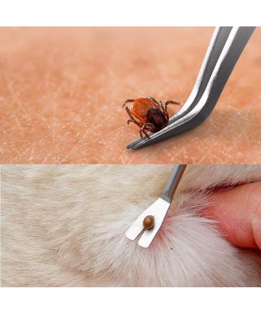 Olakin 2 in 1 Tick Removal Tool Stainless Steel Professional Double Head Tick Tweezers Suitable for Dogs Cats Other Pets and Humans - Buy Online on GoSupps.com