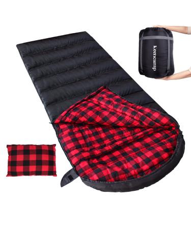 Keencamp 0 Degree Sleeping Bag Cotton Flannel Winter Cold Weather for Adults XXL Sleeping Bag 4 Season Big and Tall with Pillow Compression Sack Black_L