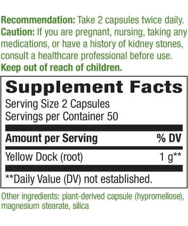 Nature's Way Yellow Dock Root 1000 mg - 100 Vegan Capsules for Digestive Health - Buy Online on GoSupps.com