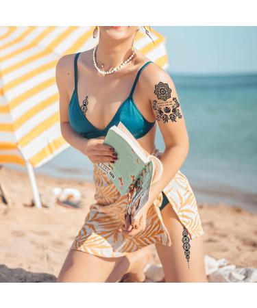 TOTAOTOO Waterproof Black Henna Tattoo Stickers - 6 Sheets Mandala Flower Designs for Women & Girls - Buy Online on GoSupps.com