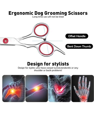 Bubuxy Dog Grooming Scissors Cat Grooming Scissors Pet Grooming Scissors with Safety Round Tip Stainless Steel Dog Cat Grooming Shears (Red Curved Scissor) - Buy Online on GoSupps.com