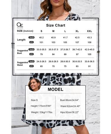 OUGES Women's Spring Casual Midi Dress with Long Sleeve V-Neck and Floral Print - S Leopard02 - Buy Online on GoSupps.com