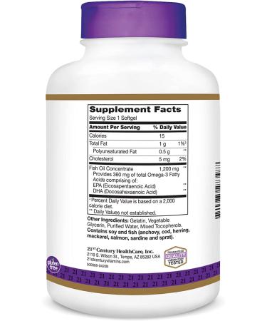 Buy 21st Century Fish Oil 1200 mg - 140 Softgels | Premium Omega-3 Supplement - Buy Online on GoSupps.com