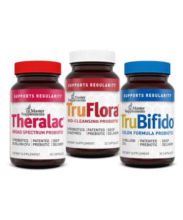 Master Supplements 30-Day Probiotic Gut Reset - Includes Theralac (30 ct.) TruBifido (30 ct.) & TruFlora (30 ct.) - Supports Optimal Gut Health - Gluten Free