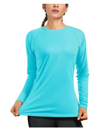 Women's UPF 50+ Long Sleeve UV Sun Protection Shirts Quick Dry Rash Guard Swim Outdoor T-Shirt for Fishing Running Workout Blue Medium
