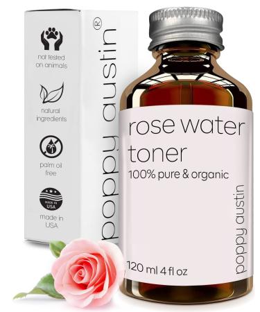 Poppy Austin 120mL Rose Water Toner for Face - Pure Face Toner  Cruelty-Free Rosewater Facial Toner - Triple Purified Rose Water for Face  Alcohol Free Rosewater Toner - Moroccan Rose Toner for Face