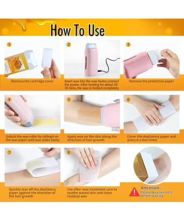 Roll On Wax Roller Kit for Hair Removal - Portable Waxing Kit with 2 Honey Roller Wax Cartridges & 100 Wax Strips - Large Area Hair Removal at Home - Buy Online on GoSupps.com