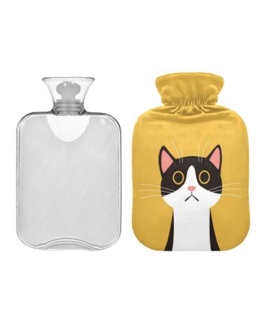 Hot Water Bottle 2L with Cover Cute Black Cat Face Hot Water Bottle for Pain Relief Hand Feet Warmer Winter