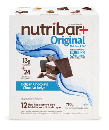 Nutribar Original Belgian Chocolate Flavoured Protein Bars Meal Replacement High Protein High Fibre 12-Count