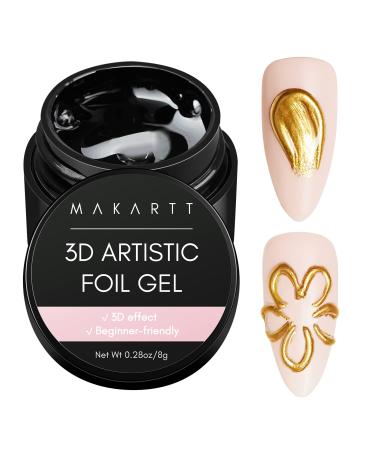 Makartt 3D Nail Foil Glue 8ml Foil Transfer Gel Foil Adhesive Glue for Nail Foil Sheets Nail Foil Kit for 3D Gel Nail Art Linear/Shell/Ripple Design Manicure Salon DIY UV Lamp Required 3D 8ml