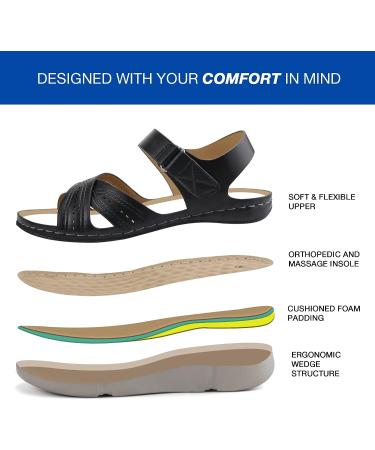 Ortho+rest Women's Orthopedic Sandals with Arch Support - Comfortable Orthotic Walking Sandals in Black (Size 9) - Buy Online on GoSupps.com