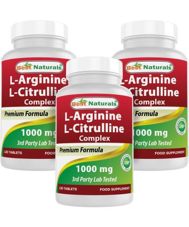 Best Naturals L-Arginine L-Citrulline Complex 1000 mg 120 Tablets (120 Count (Pack of 3)) - Buy Online on GoSupps.com