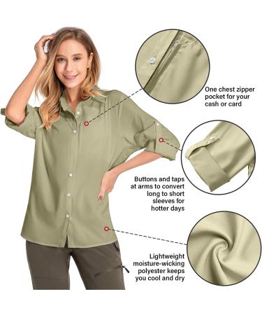 Women's UPF 50+ Long Sleeve Safari Shirt for Hiking & Fishing - Sun Protection, Quick Dry & Cooling - Khaki Small - Buy Online on GoSupps.com