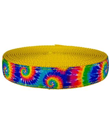 Country Brook Design - 1 Inch Classic Tie Dye Ribbon on Gold Nylon Webbing 5 Yards 1 Inch Width 5 Yards (Pack of 1)