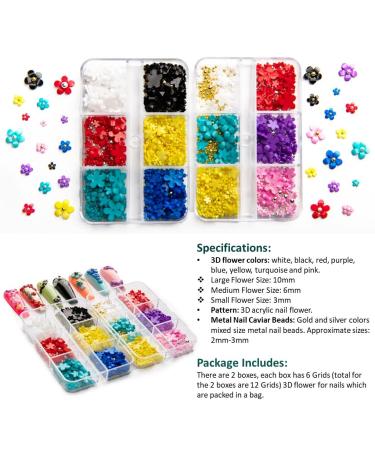 Kys Pretty 3D Nail Art Supplies - 2 Boxes 3D Flowers & Metal Caviar Beads - Nail Accessories for Manicure DIY - Buy Online on GoSupps.com