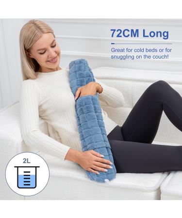 OWOZOI Long Hot Water Bottle with Soft Furry Cover - 72cm Full Body Wrap, Waist Hot Water Bottles for Pain Relief, Neck & Shoulder Thermotherapy - Blue - Buy Online on GoSupps.com