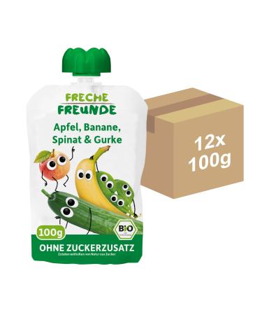 Cheeky friends Bio Quetschie apple banana spinach & cucumber fruit muse with vegetables in a squeezing bag fruit puree for children and babies from 6 months vegan gluten-free 2x 6 Pack (12 x 100g) apple banana spinach & cucumber 100G (12 pack)
