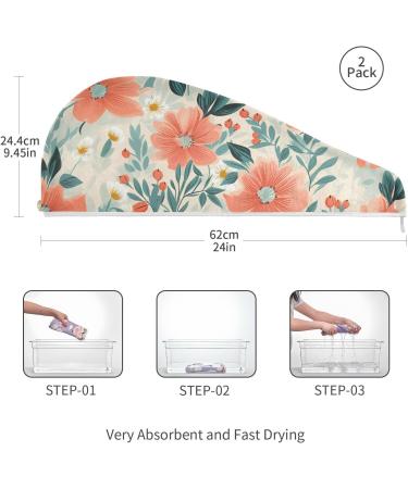 Pink Flowers Hair Towel 2 Pack - Super Absorbent Quick Dry Hair Turbans for Women & Girls - Buy Online on GoSupps.com