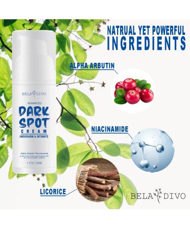 BELA DIVO Dark Spot Cream | Natural Underarm & Intimate Cream | Dark Spot Corrector for Face & Sensitive Skin | Hyperpigmentation & Even Skin Tone | Alpha Arbutin & Niacinamide (1.7oz/50ml) - Buy Online on GoSupps.com