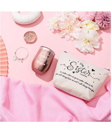 Sisters Gift Set - Wine Tumbler, Cosmetic Bag, Bracelets & Mirror | Perfect Birthday or Graduation Gift for Women & Friends - Buy Online on GoSupps.com