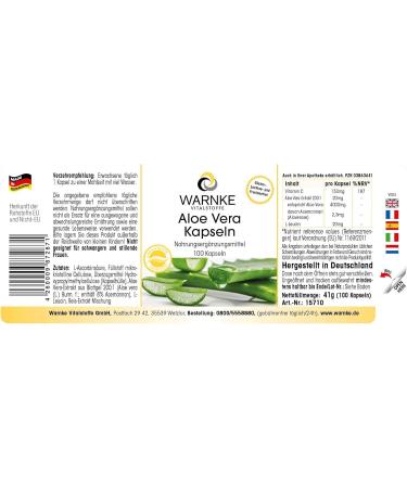 Aloe Vera 200: Vegan Daily Dose with Vitamin C | 100 Capsules by Warnke Vitalstoffe - Buy Online on GoSupps.com