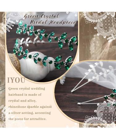 IYOU Crystal Wedding Headband Crown Sparkly Rhinestone Green Double Layer Headpiece Tiara Bridesmaid Guest Queen Hair Accessories for Women - Buy Online on GoSupps.com