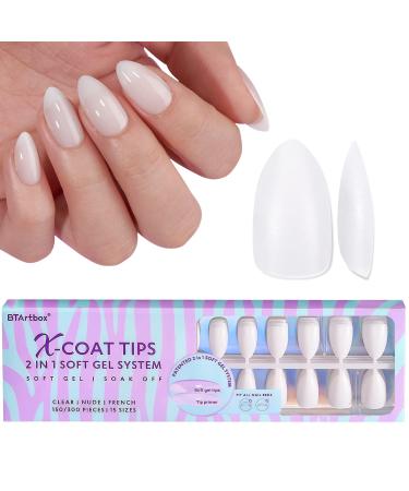 Gel Nail Tips Almond Short - BTArtboxnails Soft Gel Nail Tips Milky White Press On Nails Short 150Pcs 15Sizes 2 in 1 Neutral X Coat Tips with Pre-applied Tip Primer Cover Stronger Adhesion Fake Nails Short for Nail Extensions D-Short Almond Nails