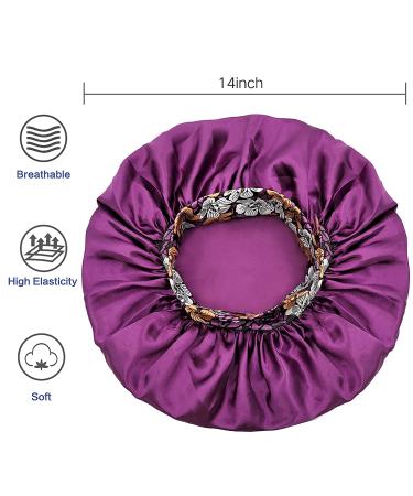 2PCS Satin Bonnets for Women - Black+Purple Satin Silk Sleep Cap for Curly Hair & Braids - Buy Online on GoSupps.com