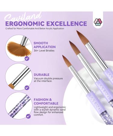 SAVILAND Kolinsky Acrylic Nail Brush Set - Sizes 6 10 14 | Professional Manicure Tool for Acrylic Nails & 3D Nail Art International Shipping Available - Buy Online on GoSupps.com