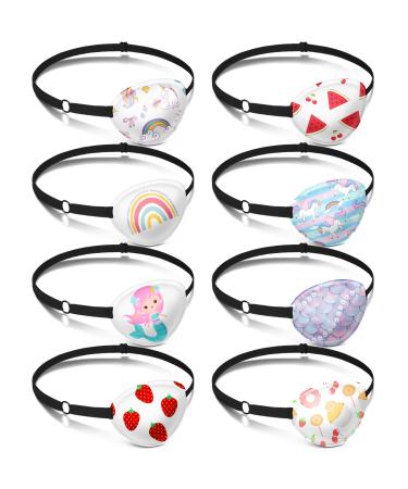 8 Pcs Eye Patches for Kids Adjustable Single Eye Patch Reusable Cute Girls Boys Eye Patch with Elastic Strap for Lazy Eye Either Eye Left or Right Eyepatch, Various Patterns (Fresh Style)