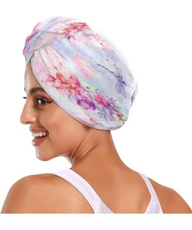 Watercolor Dragonfly Dry Hair Cap Set | 2-Piece Quick Drying Towel & Button Headband - Super Absorbent Soft & Comfortable - Buy Online on GoSupps.com