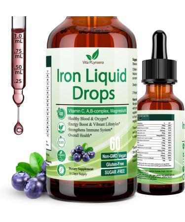 Liquid Iron Supplement for Women Men & Kids, Vegan Iron Drops with Vitamin C D, B12, B-Complex, High Potency Liquid with Multivitamin for Anemia, Energy Support, Blood, Magnesium Gentle Blueberry 2 Fl Oz (Pack of 1) - Buy Online on GoSupps.com