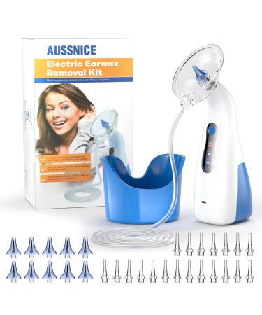 AUSSNICE Electric Ear Wax Removal Tool Kit - Rechargeable Earwax Remover Ear Cleaner - Complete Ear Cleaning Kit for Adults & Kids - Ear Irrigation System with REUSABLE and DISHWASHER TIPS! Wash Basin
